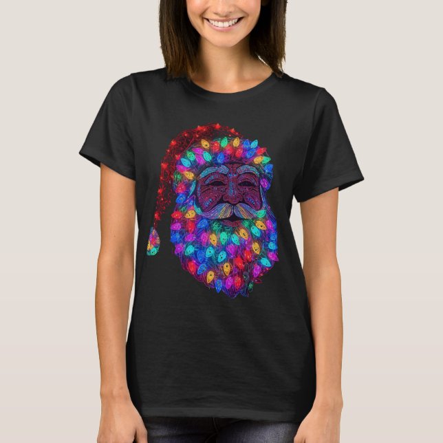 Santa Claus Face Made From Christmas Tree Lights T Shirt (Framsida)