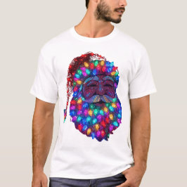 Santa Claus Face Made From Christmas Tree Lights T Shirt