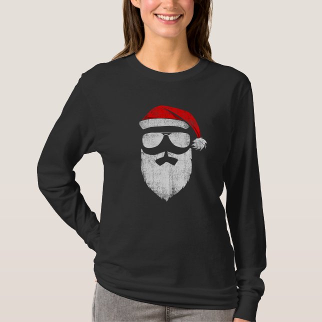 Santa Claus Face Sunglasses with Hat Beard Christm T Shirt (Framsida)