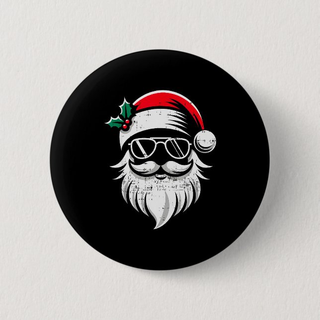 Santa Claus Face Sungles With Hat Beard Christmas  Knapp (Framsida)