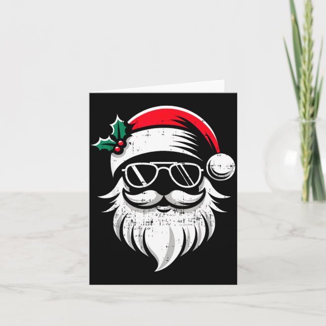 Santa Claus Face Sungles With Hat Beard Christmas  Kort (Framsida)