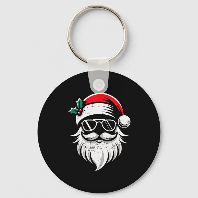 Santa Claus Face Sungles With Hat Beard Christmas  Nyckelring (Framsida)