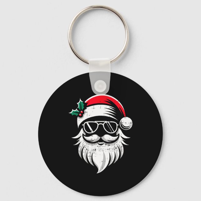 Santa Claus Face Sungles With Hat Beard Christmas  Nyckelring (Framsida)