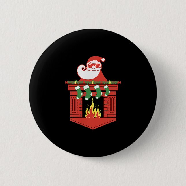 Santa Claus Fireplace Cket Funny Christmas  Knapp (Framsida)