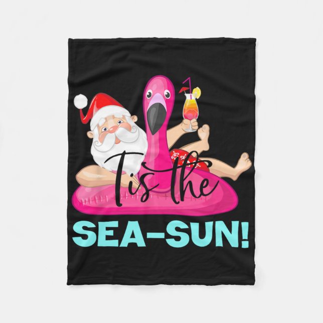 Santa Claus Flamingo Float Tis The Sea-sun Christm Fleecefilt (Framsidan)