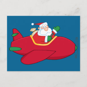 Santa-Claus-Flies-A-Flygplan-and-Wave Helg Vykort