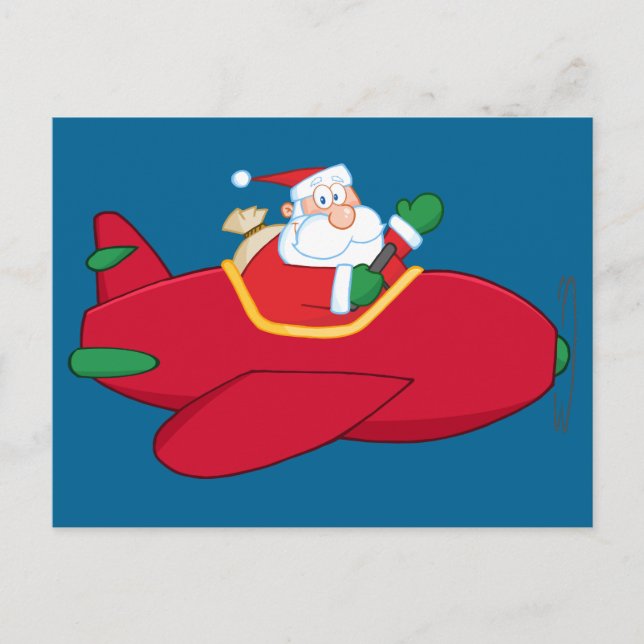Santa-Claus-Flies-A-Flygplan-and-Wave Helg Vykort (Framsida)
