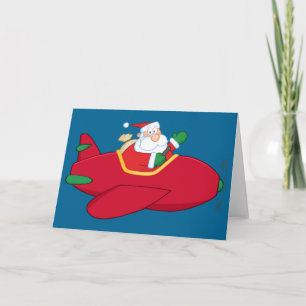 Santa-Claus-Flyg-En-flygplan-och-Vinka Helgkort