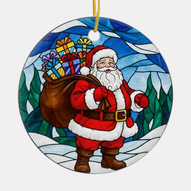 Santa Claus Gifts Pine Trees Christmas Ornament (Framsidan)