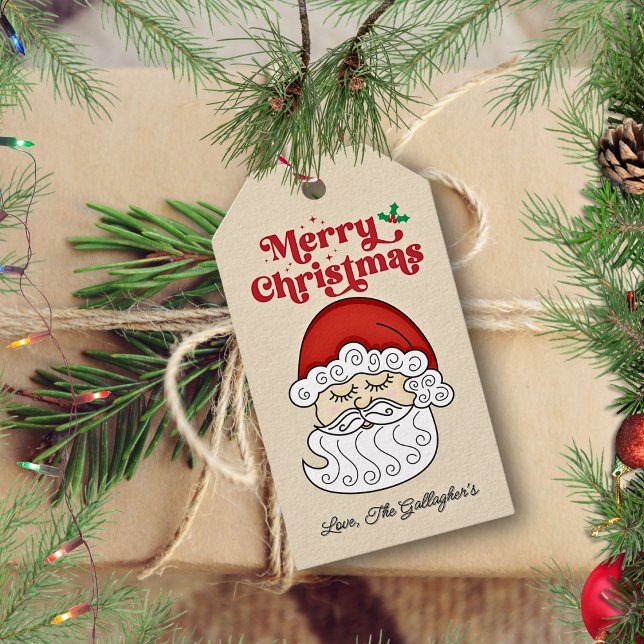 Santa Claus God Jul Retro  Presentetikett (Retro Cute Santa Merry Christmas Customized Gift Tag)