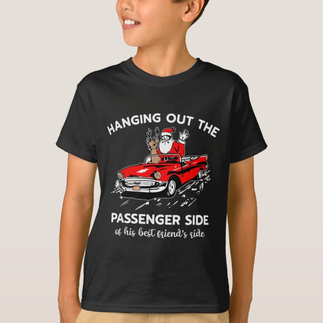 Santa Claus Hanging Out The Penger Side  T Shirt (Framsida)