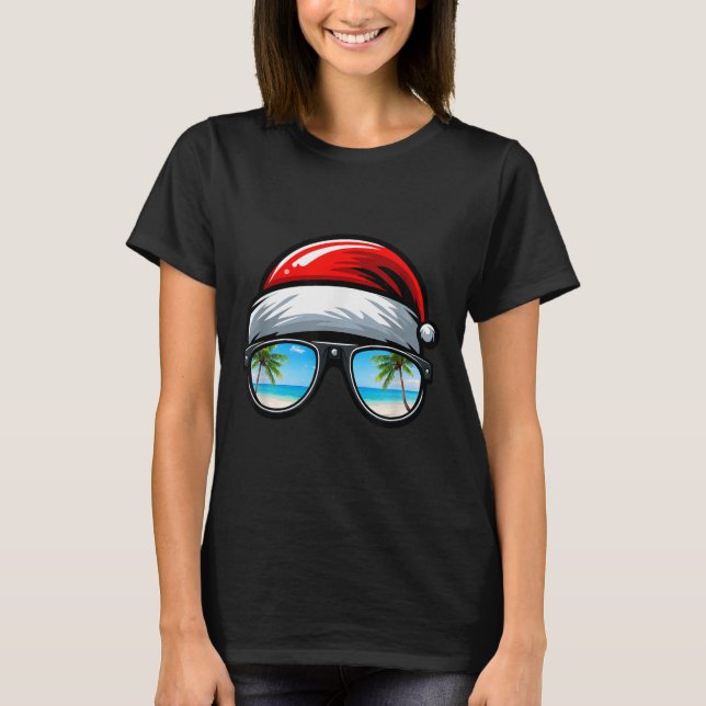 Santa Claus Hat Sungles Beach Christmas In July  T Shirt (Framsida)