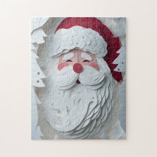 Santa Claus head with white Christmas trees Pussel