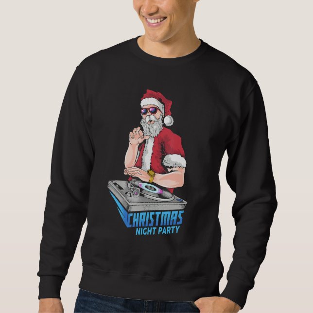 Santa Claus Hip Hop DJ Music Xmas Pajama Christmas Lång Ärmad Tröja (Framsida)