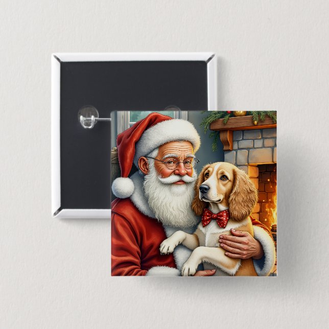 Santa Claus Holding Afghan Hound Christmas Knapp (Framsida & baksida)