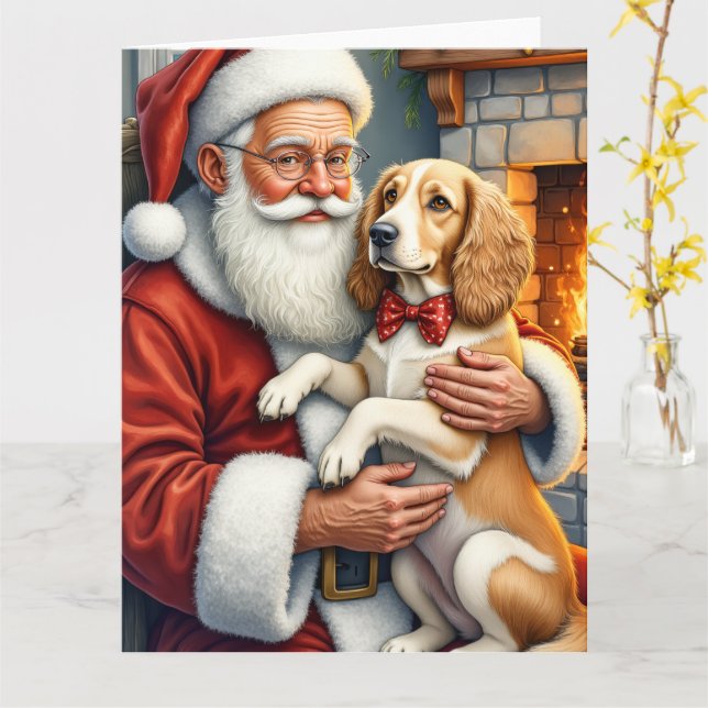 Santa Claus Holding Afghan Hound Christmas Kort (Gul blomma)