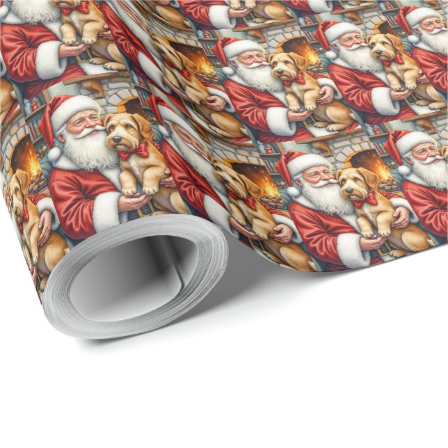 Santa Claus Holding Airedale Christmas Art Presentpapper (Rulle Hörn)