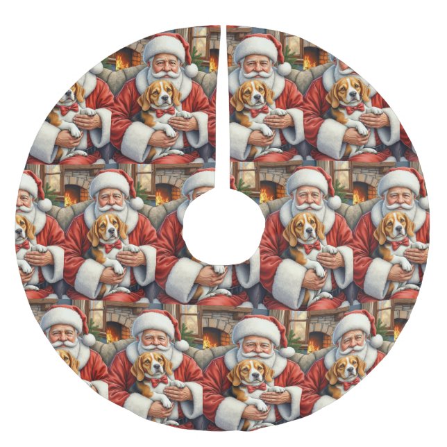 Santa Claus Holding Beagle Christmas Art Julgransmatta Borstad Polyester (Framsidan)