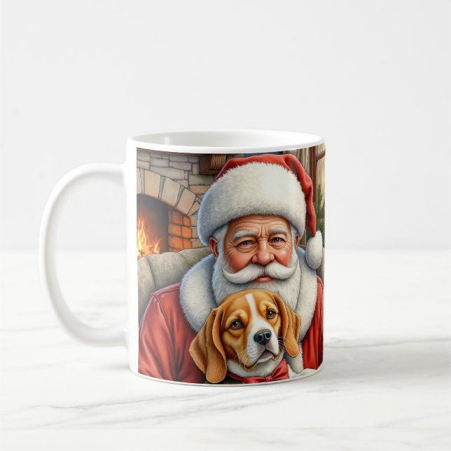 Santa Claus Holding Beagle Christmas Art Kaffemugg (Vänster)