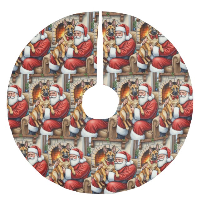 Santa Claus Holding Belgian Malinois Christmas Art Julgransmatta Borstad Polyester (Framsidan)