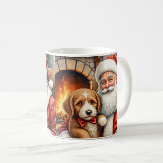 Santa Claus Holding Bernedoodle Christmas Art Kaffemugg (Framsida höger)