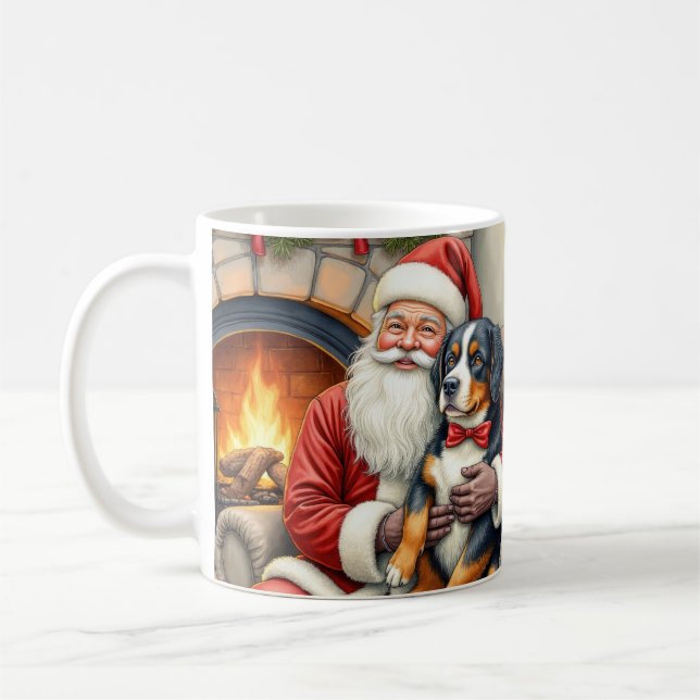 Santa Claus Holding Bernese Mountain Dog Christmas Kaffemugg (Vänster)