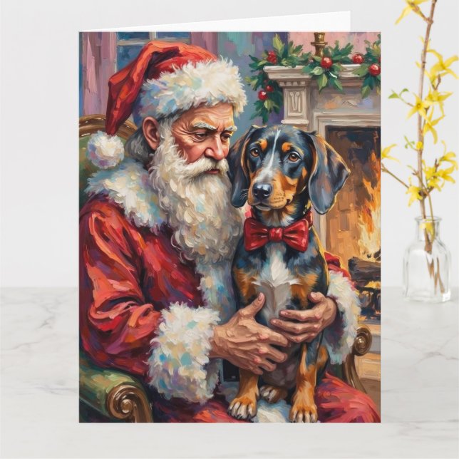 Santa Claus Holding Bluetick Coonhound Christmas  Kort (Gul blomma)