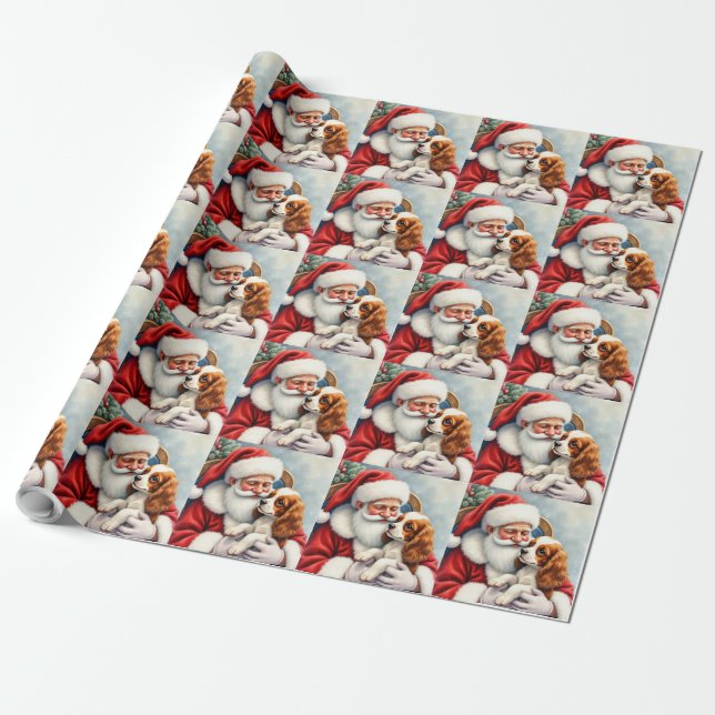 Santa Claus Holding Cavalier King Charles Spaniel  Presentpapper (Utrullad)