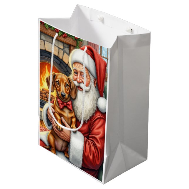 Santa Claus Holding Dachshund Christmas Art (Framsidan Vinklad)