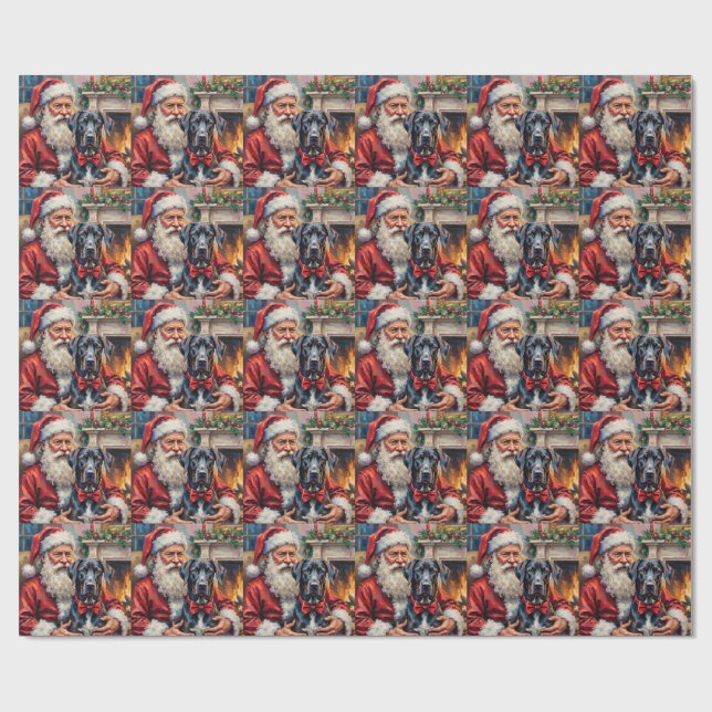Santa Claus Holding Great Dane Christmas Art Presentpapper (Platt)