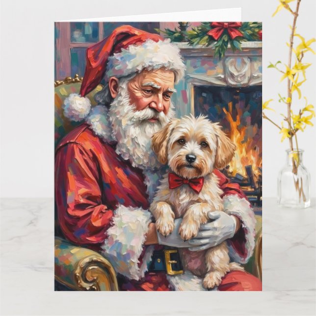 Santa Claus Holding Maltese Christmas Art Kort (Gul blomma)