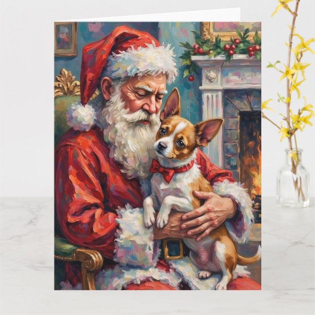 Santa Claus Holding Papillon Christmas Art Kort (Gul blomma)
