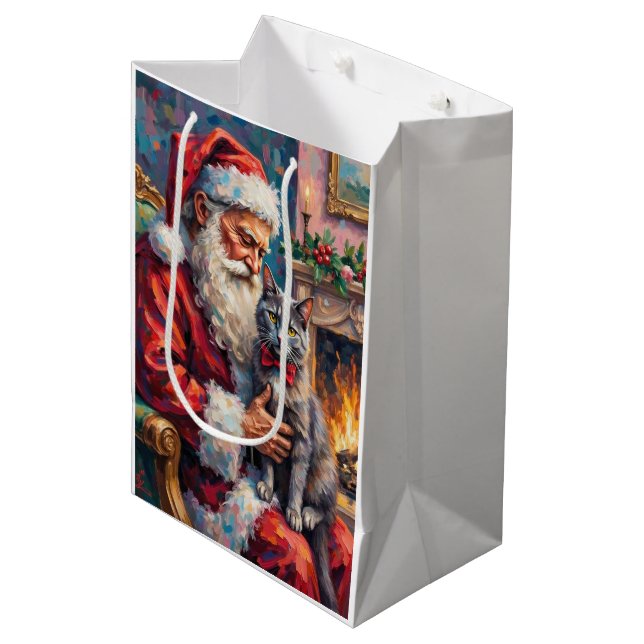 Santa Claus Holding Russian Blue Cat Christmas Art (Framsidan Vinklad)