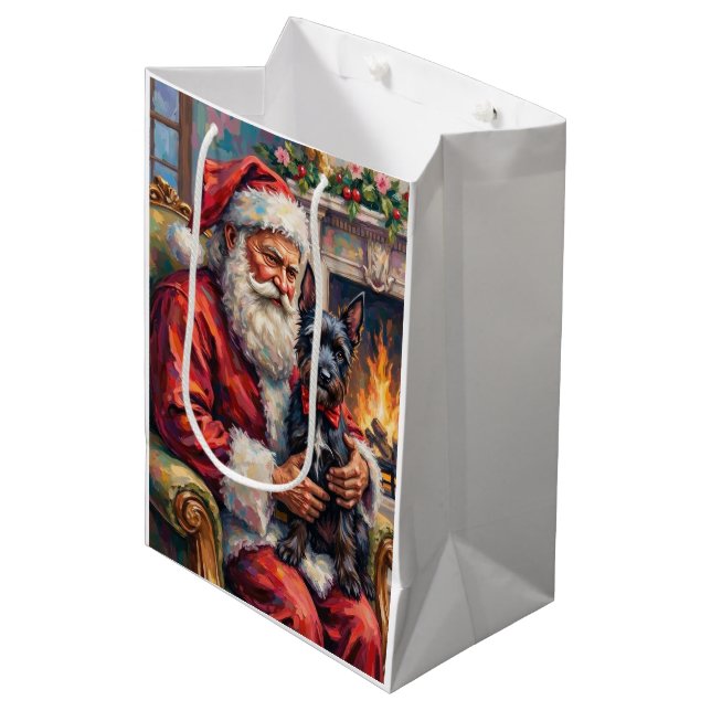 Santa Claus Holding Scottish Terrier Christmas Art (Framsidan Vinklad)