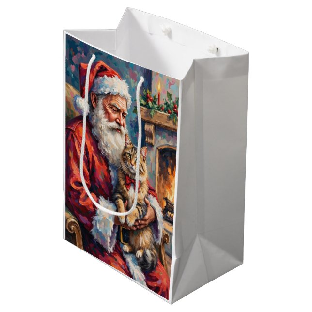 Santa Claus Holding Siberian Cat Christmas Art (Framsidan Vinklad)