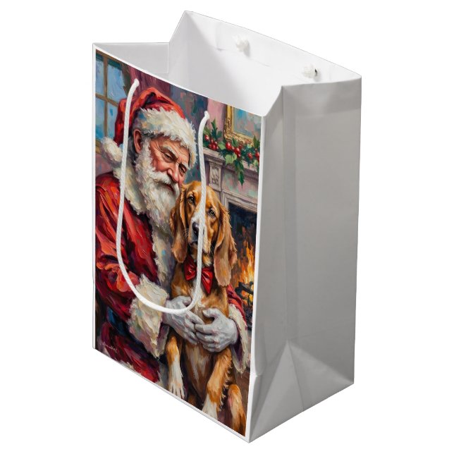 Santa Claus Holding Silken Windhound Christmas Art (Framsidan Vinklad)