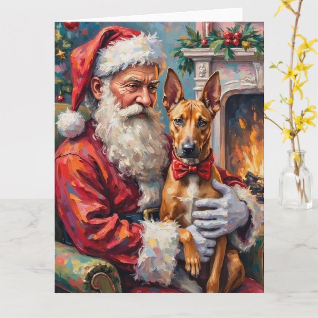 Santa Claus Holding Thai Ridgeback Christmas Art Kort (Gul blomma)