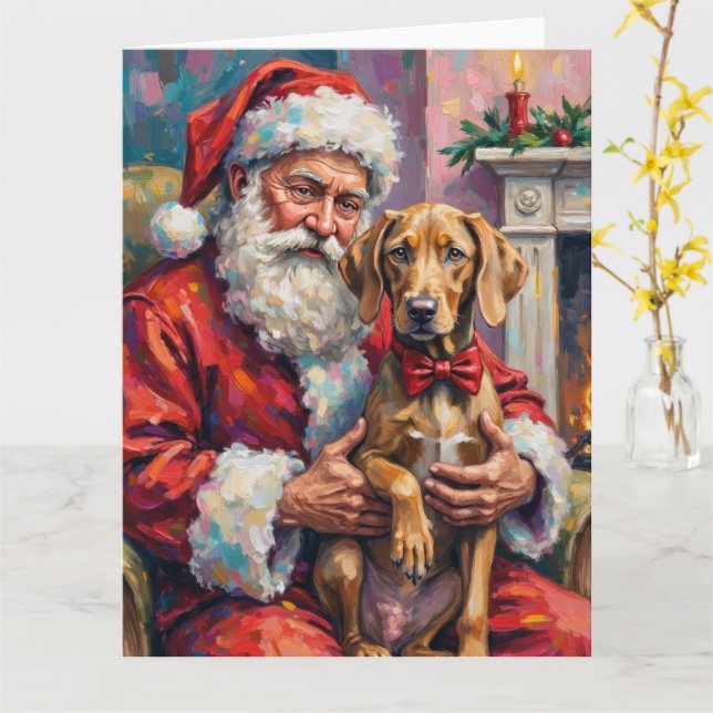 Santa Claus Holding Weimaraner Christmas Art Kort (Gul blomma)