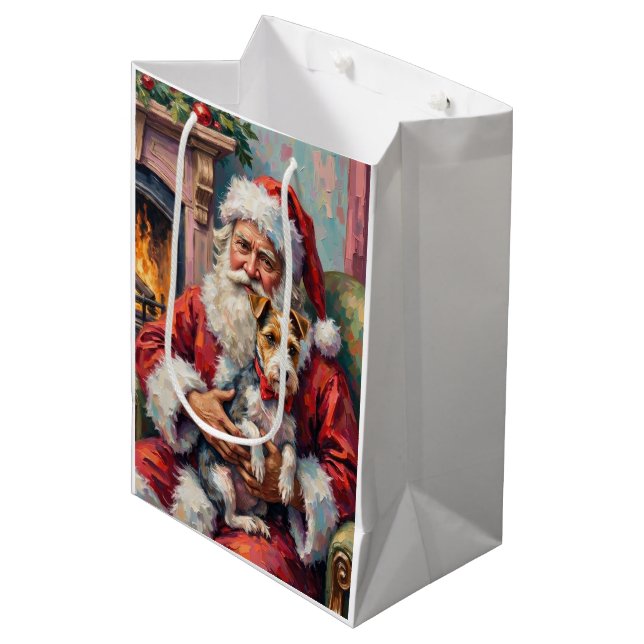 Santa Claus Holding Wirefox Terrier Christmas Art (Framsidan Vinklad)