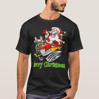 Santa Claus Hot Rod Sleigh Merry Christmas T Shirt