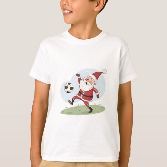 Santa Claus in Action: Playing Christmas Soccer T Shirt (Framsida)