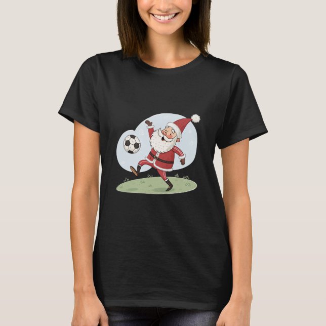 Santa Claus in Action: Playing Christmas Soccer T Shirt (Framsida)