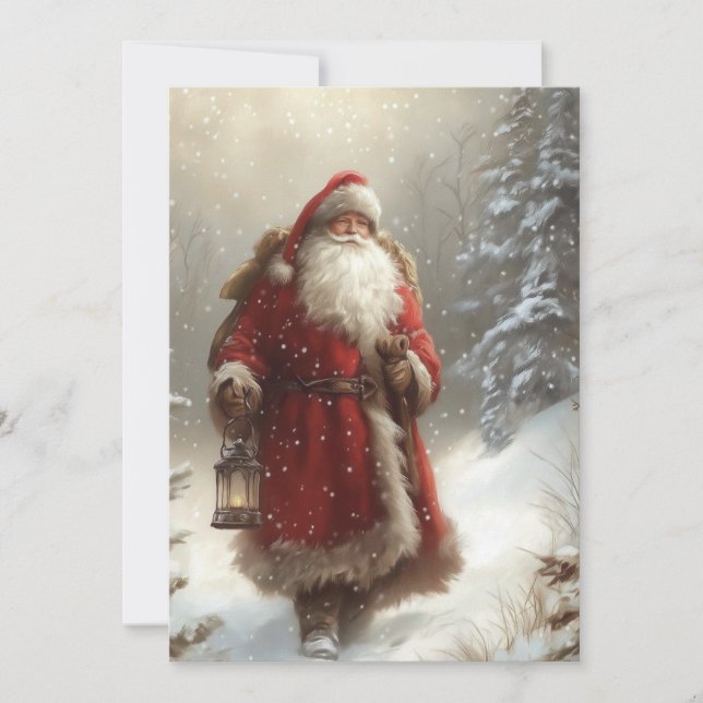 Santa Claus in Snowy Forest Happy Holidays Flat Kort (Framsida)