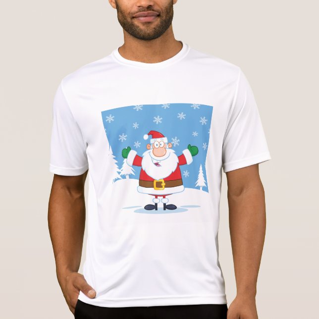 Santa Claus in Snowy Winter Scene T Shirt (Framsida)