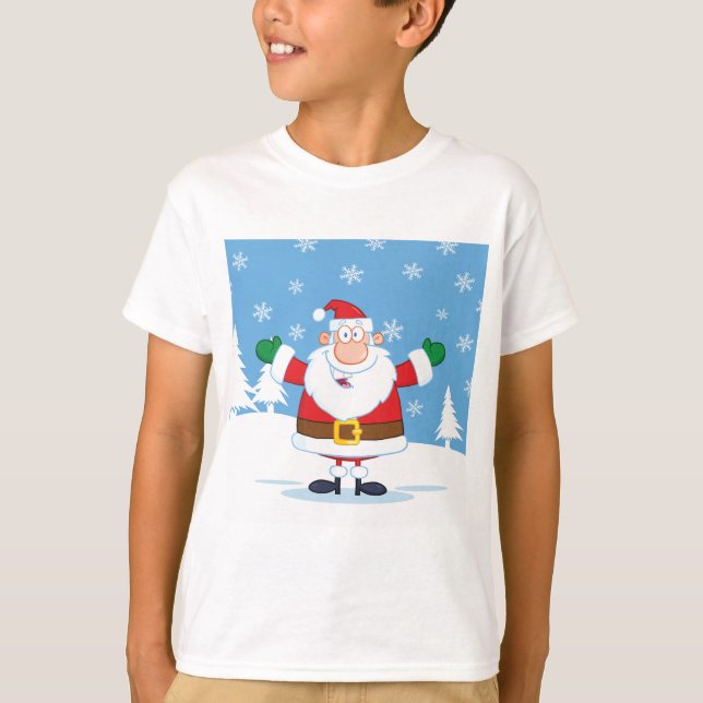 Santa Claus in Snowy Winter Scene T Shirt (Framsida)