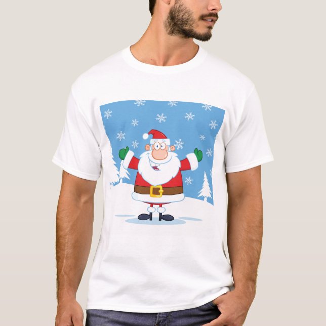 Santa Claus in Snowy Winter Scene T Shirt (Framsida)