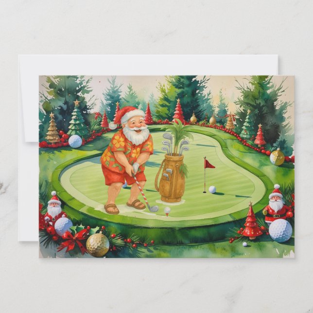 SANTA CLAUS is golfing Christmas Holiday  Inbjudningar (Framsida)