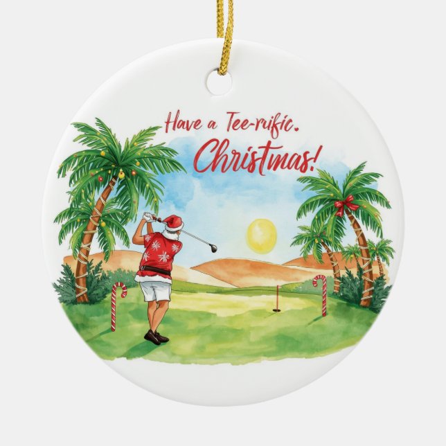 Santa Claus is golfing Christmas in Florida Julgransprydnad Keramik (Framsidan)