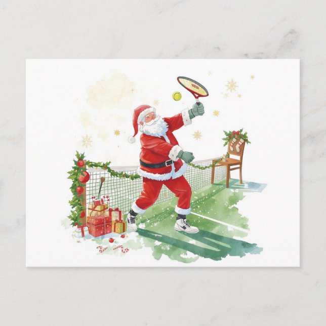Santa Claus is playing tennis Christmas Holiday  Helg Vykort (Framsida)