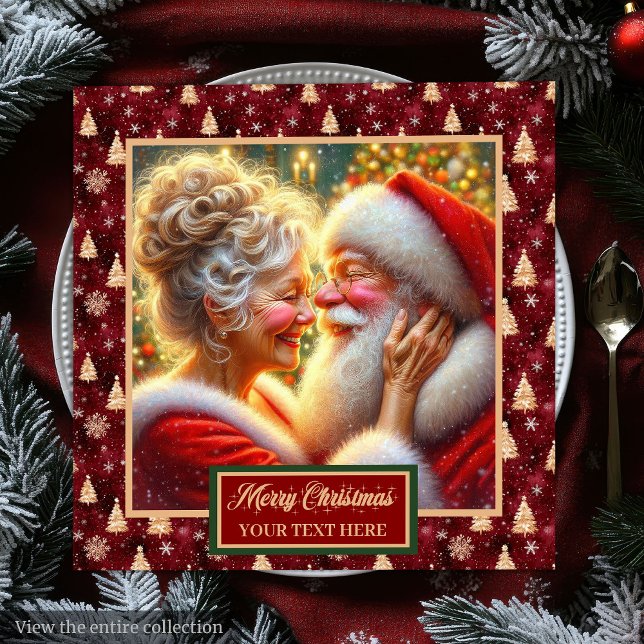 Santa & Claus jul Napkins Red Guld Pappersservett (Santa & Mrs. Claus Christmas Napkins Red Gold)